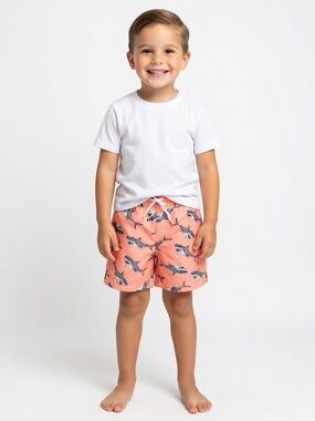 Boys’ Shark Print Swim Shorts - Peach